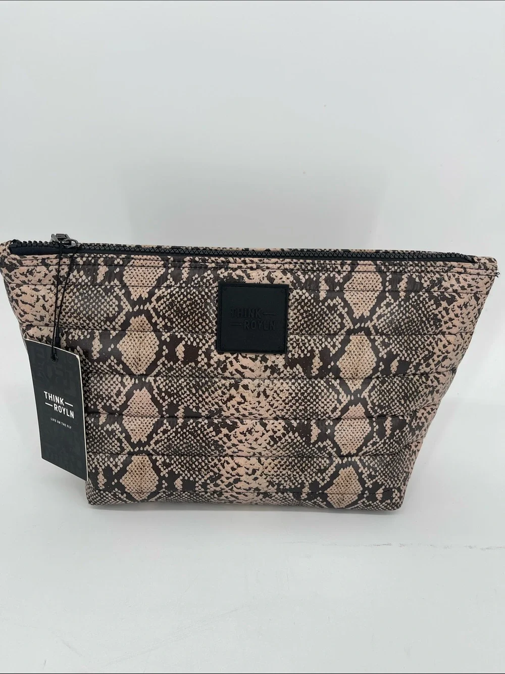 THINK ROYLN Quilted Snake Print Travel Trio Pouches